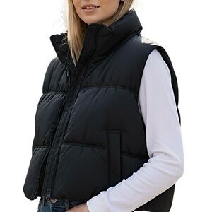 H&M Dividend Black Cropped Puffer Vest XL